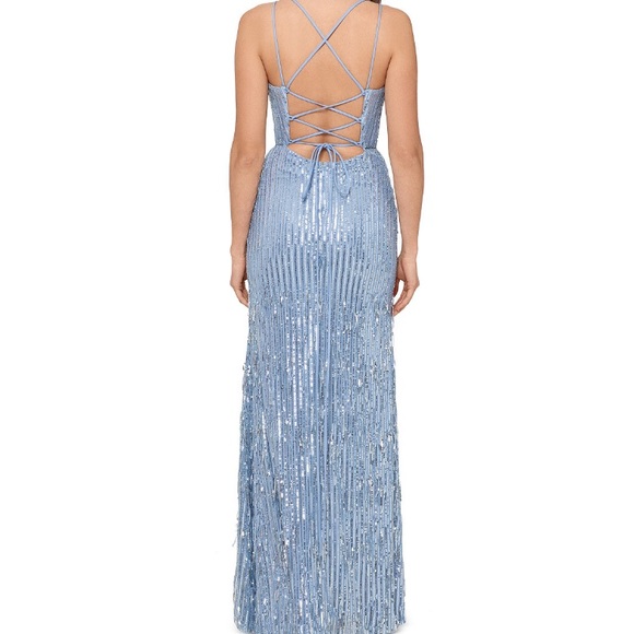 Tie back sequin fringe gown - Picture 4 of 12
